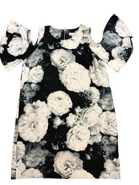 Calvin Klein black & white floralCold-Shoulder Scuba Crepe Dress size 14